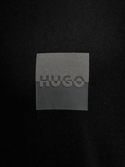 HUGO HUGO Erkek Rahat Kalıp Önü ve Arkası Logo Desenli Yuvarlak Yakalı %100 Pamuk Kısa Kollu Siyah T-Shirt 50542816-001