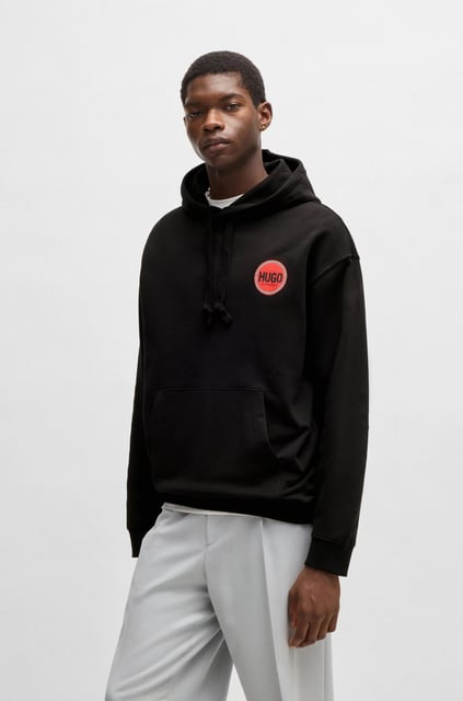 HUGO HUGO Erkek Rahat Kesim Kapüşonlu Göğsü Logo Baskılı Uzun Kollu Siyah Sweatshirt 50530658-001