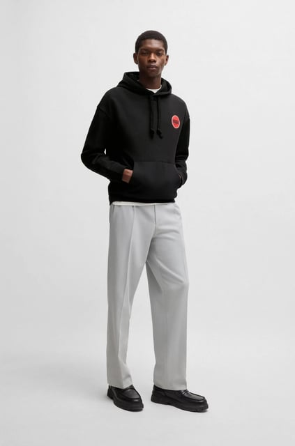 HUGO HUGO Erkek Rahat Kesim Kapüşonlu Göğsü Logo Baskılı Uzun Kollu Siyah Sweatshirt 50530658-001