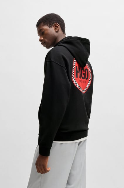 HUGO HUGO Erkek Rahat Kesim Kapüşonlu Göğsü Logo Baskılı Uzun Kollu Siyah Sweatshirt 50530658-001