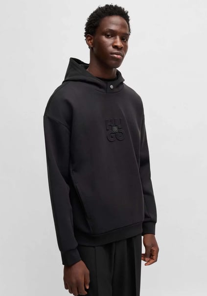 HUGO HUGO Erkek Rahat Kesim Monogram Logolu Pamuklu Yuvarlak Yaka Uzun Kollu Siyah Sweatshirt 50530191-001