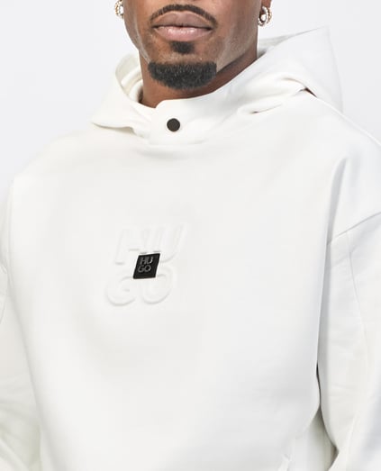 HUGO HUGO Erkek Rahat Kesim Monogram Logolu Pamuklu Yuvarlak Yaka Uzun Kollu Beyaz Sweatshirt 50530191-102