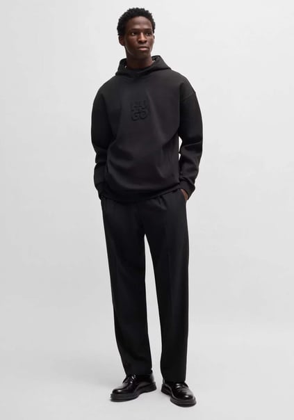 HUGO HUGO Erkek Rahat Kesim Monogram Logolu Pamuklu Yuvarlak Yaka Uzun Kollu Siyah Sweatshirt 50530191-001