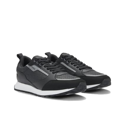 HUGO HUGO Erkek Rahat Yüksek Taban Monogram Marka Logolu Deri Siyah Sneaker 50536205-001