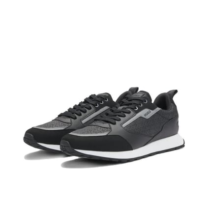 HUGO HUGO Erkek Rahat Yüksek Taban Monogram Marka Logolu Deri Siyah Sneaker 50536205-001