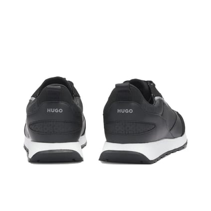 HUGO HUGO Erkek Rahat Yüksek Taban Monogram Marka Logolu Deri Siyah Sneaker 50536205-001