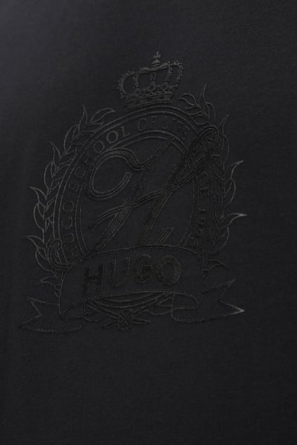 HUGO HUGO Erkek Regular Fit Göğüste İşlemeli Logo Desenli Yuvarlak Yaka Kısa Kollu Pamuklu Siyah T-Shirt 50538246-001