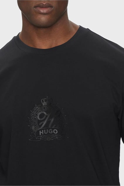 HUGO HUGO Erkek Regular Fit Göğüste İşlemeli Logo Desenli Yuvarlak Yaka Kısa Kollu Pamuklu Siyah T-Shirt 50538246-001