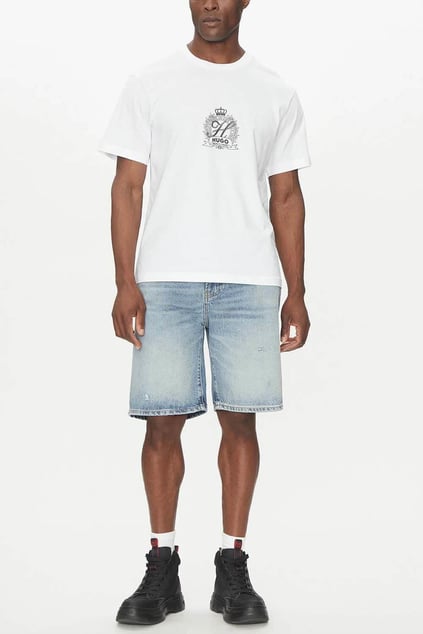 HUGO HUGO Erkek Regular Fit Göğüste İşlemeli Logo Desenli Yuvarlak Yaka Kısa Kollu Pamuklu Beyaz T-Shirt 50538246-100