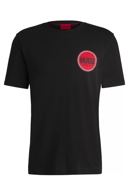 HUGO HUGO Erkek Regular Fit Yuvarlak Yaka Göğsünde Yuvarlak Logo Desenli Kısa Kollu Siyah T-Shirt 50530641-001