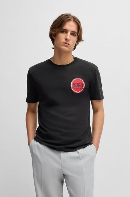 HUGO HUGO Erkek Regular Fit Yuvarlak Yaka Göğsünde Yuvarlak Logo Desenli Kısa Kollu Siyah T-Shirt 50530641-001