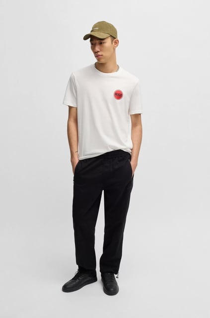 HUGO HUGO Erkek Regular Fit Yuvarlak Yaka Göğsünde Yuvarlak Logo Desenli Kısa Kollu Beyaz T-Shirt 50530641-102