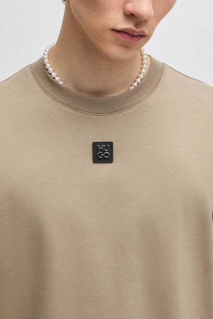 HUGO HUGO Erkek Sıfır Yaka Marka Logolu Bej T-Shirt 50505201-219