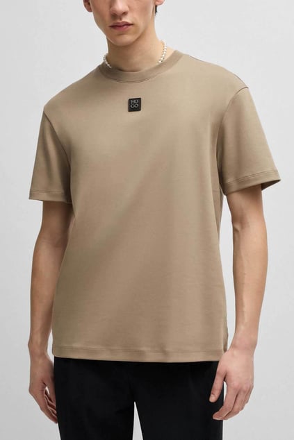 HUGO HUGO Erkek Sıfır Yaka Marka Logolu Bej T-Shirt 50505201-219