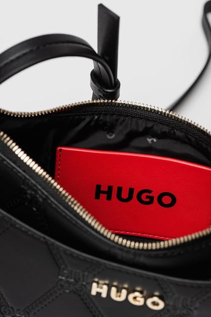 HUGO HUGO Kadın Ayarlanabilir Omuz Askılı Zincirli Ek Çantalı Desenli Metal Kabartma Logolu Siyah Omuz Çantası 50536133-001