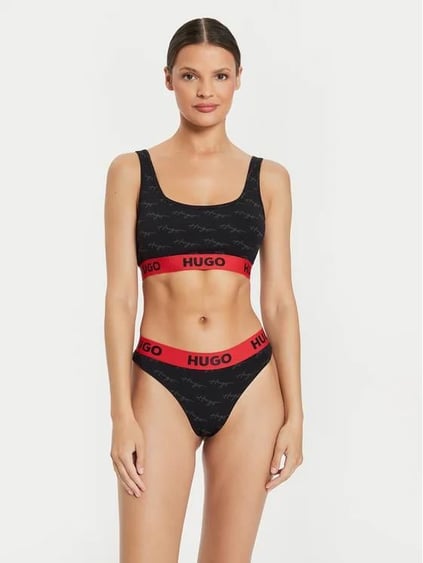 HUGO HUGO Kadın Desenli Halter Yaka Kolsuz Slim Fit Siyah-Kırmızı Büstiyer 50515190-965