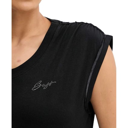 HUGO HUGO Kadın Rahat Kalıp Yuvarlak Yakalı %100 Pamuk Düşük Omuzlu Kısa Kollu Siyah T-Shirt 50545521-001