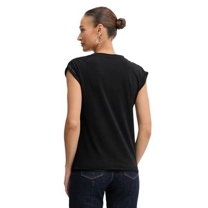 HUGO HUGO Kadın Rahat Kalıp Yuvarlak Yakalı %100 Pamuk Düşük Omuzlu Kısa Kollu Siyah T-Shirt 50545521-001