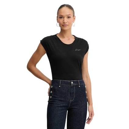 HUGO HUGO Kadın Rahat Kalıp Yuvarlak Yakalı %100 Pamuk Düşük Omuzlu Kısa Kollu Siyah T-Shirt 50545521-001