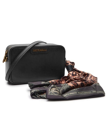 Just Cavalli Just Cavalli Kadın Gold Marka Logolu Ayarlanabilir Omuz Askılı Siyah Omuz Çantası 77RA4BI3ZS766-899