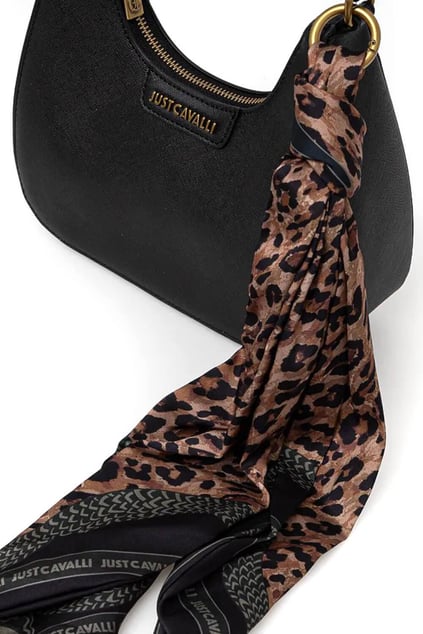 Just Cavalli Just Cavalli Kadın Siyah Üzerinde Gold Marka Logolu Kısa Askılı Siyah Omuz Çantası 77RA4BI4ZS766-899