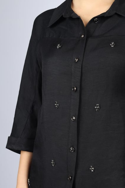 Lady Gina Lady Gına Kadın Pamuklu Gömlek Yakalı Uzun Kollu  Düğme Kapamalı Siyah Alt-Üst Takım JGNBVB24Y8156-SİYAH