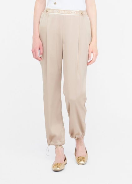 LIU JO Lıu Jo Kadın Beli ve Paçası Lastikli Pileli Normal Kalıp Bej Pantolon TF5192T004A-60906