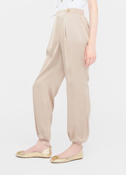 LIU JO Lıu Jo Kadın Beli ve Paçası Lastikli Pileli Normal Kalıp Bej Pantolon TF5192T004A-60906