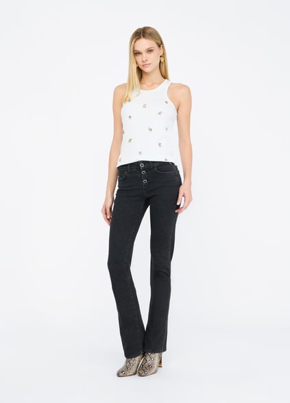 Liu Jo Lıu Jo Kadın Dar Kalıp Geniş Paça Pamuklu Denim Gri Pantolon UF5025D4646-87470