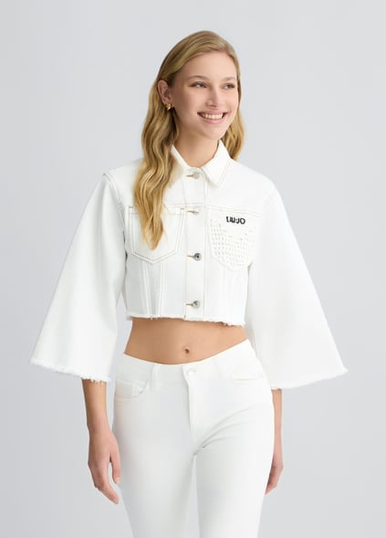 LIU JO Lıu Jo Kadın Düğme Kapama Crop Boy Geniş Kol Cep İşleme Detaylı Beyaz Ceket WA5446D4666-10701