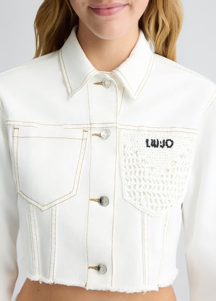LIU JO Lıu Jo Kadın Düğme Kapama Crop Boy Geniş Kol Cep İşleme Detaylı Beyaz Ceket WA5446D4666-10701