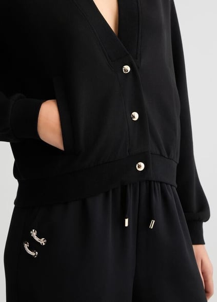 LIU JO Lıu Jo Kadın Düğme Kapamalı V Yaka Kısa Boy Uzun Kol Siyah Sweatshirt TA5224J4869-22222