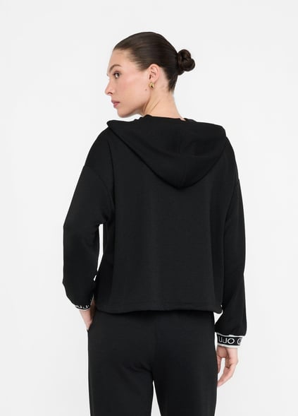 LIU JO Lıu Jo Kadın Düşük Omuzlu Normal Kalıp Beli İp Bağlamalı Kapüşonlu Uzun Kollu Siyah Sweatshirt TF5285J4747-R9342