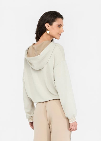 LIU JO Lıu Jo Kadın Düşük Omuzlu Normal Kalıp Beli İp Bağlamalı Kapüşonlu Uzun Kollu Ekru Sweatshirt TF5285J4747-A8586
