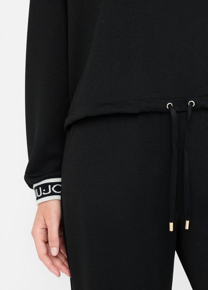 LIU JO Lıu Jo Kadın Düşük Omuzlu Normal Kalıp Beli İp Bağlamalı Kapüşonlu Uzun Kollu Siyah Sweatshirt TF5285J4747-R9342