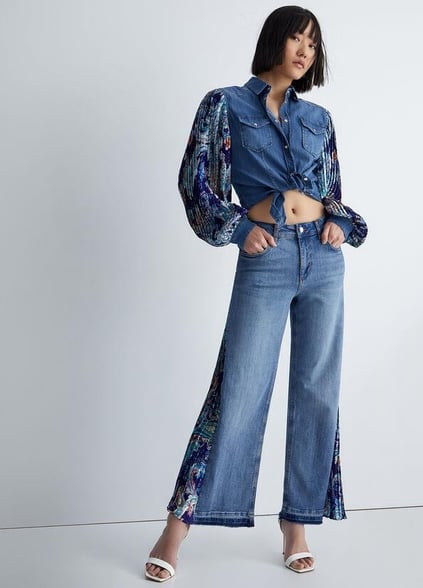 Liu Jo Lıu Jo Kadın Gömlek Yaka Uzun Kollu Slim Fit Lacivert Bluz UA3087D4051-78405