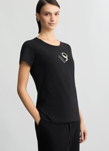 Liu Jo Lıu Jo Kadın Kısa Kol Normal Bisiklet Yaka Günlük Siyah T-Shirt TA5170JS923-M9121