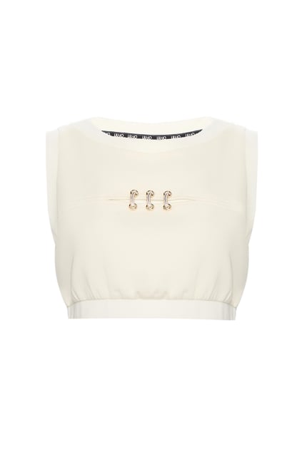 LIU JO Lıu Jo Kadın Kısa Kollu Crop Boy Yuvarlak Yaka Üçlü İp Geçme Detay Beyaz Bluz TA5270J4869-10105