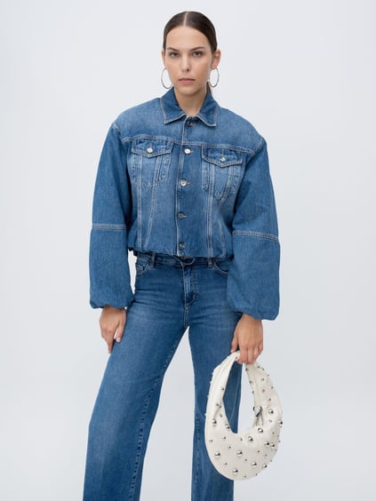LIU JO Lıu Jo Kadın Normal Kalıp Beli Büzgülü Cep Detaylı Denim Mavi Ceket UF5221D0287-78913