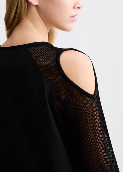 LIU JO Lıu Jo Kadın Normal Kalıp Beli Lastikli V Yaka Omzu Açık Kolları Tül Detaylı Siyah Sweatshirt TA5070T2900-22222