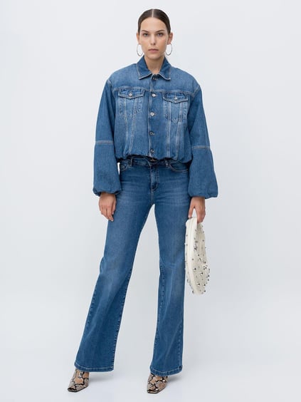 LIU JO Lıu Jo Kadın Normal Kalıp Beli Büzgülü Cep Detaylı Denim Mavi Ceket UF5221D0287-78913