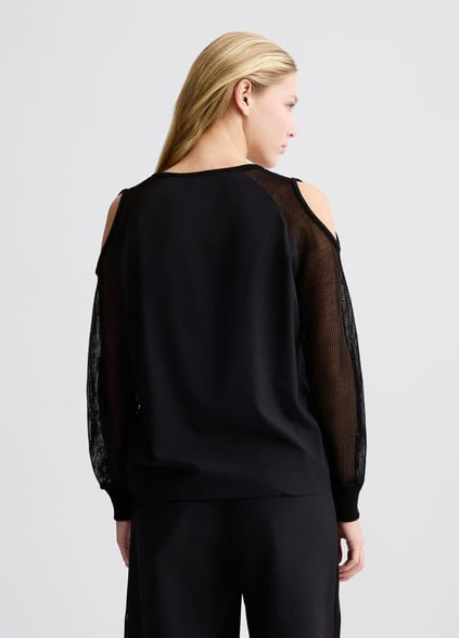 LIU JO Lıu Jo Kadın Normal Kalıp Beli Lastikli V Yaka Omzu Açık Kolları Tül Detaylı Siyah Sweatshirt TA5070T2900-22222