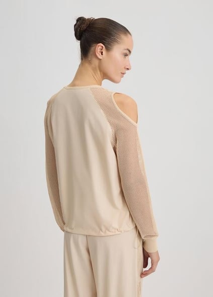 LIU JO Lıu Jo Kadın Normal Kalıp Beli Lastikli V Yaka Omzu Açık Kolları Tül Detaylı Bej Sweatshirt TA5070T2900-41209