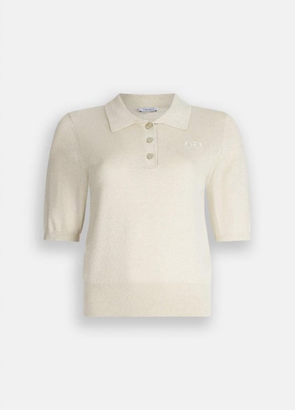 LIU JO Lıu Jo Kadın Normal Kalıp Polo Yaka Kısa Kollu Örme Ekru Polo Yaka T-Shirt UF5278MA76Q-04120