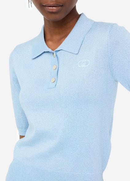 LIU JO Lıu Jo Kadın Normal Kalıp Polo Yaka Kısa Kollu Örme Mavi Polo Yaka T-Shirt UF5278MA76Q-A4075