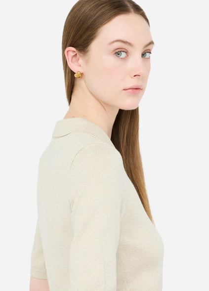 LIU JO Lıu Jo Kadın Normal Kalıp Polo Yaka Kısa Kollu Örme Ekru Polo Yaka T-Shirt UF5278MA76Q-04120