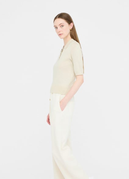 LIU JO Lıu Jo Kadın Normal Kalıp Polo Yaka Kısa Kollu Örme Ekru Polo Yaka T-Shirt UF5278MA76Q-04120