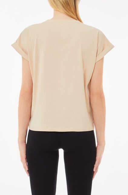 LIU JO Lıu Jo Kadın Pamuklu Regular Fit Yuvarlak Yaka Kısa Kollu Bej T-Shirt TA5181JS003-M9181