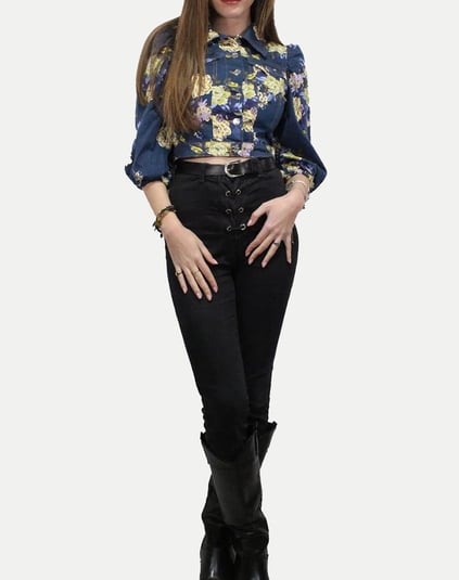 Liu Jo Lıu Jo Kadın Pamuklu Uzun Kollu Düğme Kapamalı Lacivert Gömlek UA3091D4794-78413