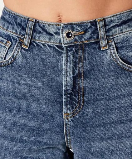 LIU JO Lıu Jo Kadın Rahat Kalıp Eskitme Desenli Geniş ve Kısa Paça Yumuşak Pamuklu Denim Lacivert Pantolon UF5019D4927-78934